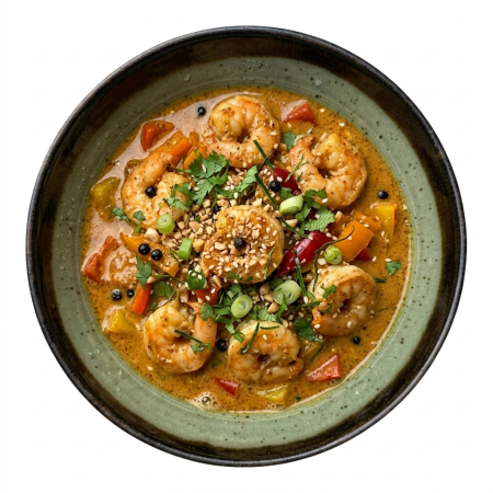 Crevettes au saté et lait de coco